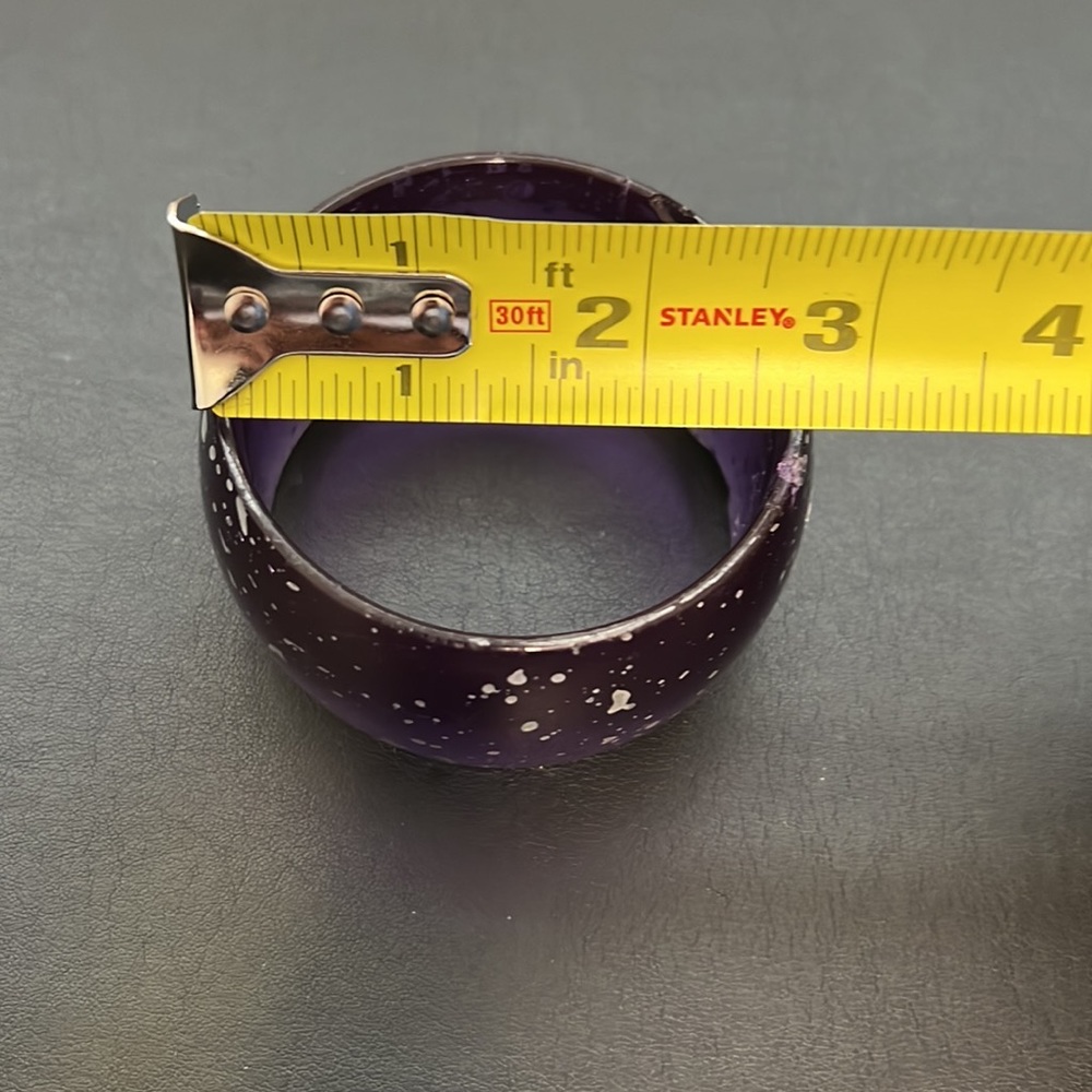 Vintage Plastic Bangle Bracelet, Purple with White Splatter Design, Boho, Retro - Picture 8 of 8